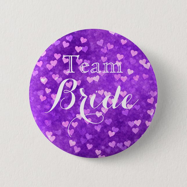 Purple Wedding Team Bride Pinback Button (Front)