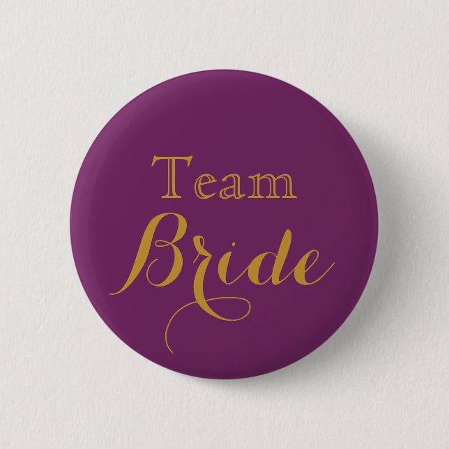 Purple Wedding Team Bride Pinback Button (Front)