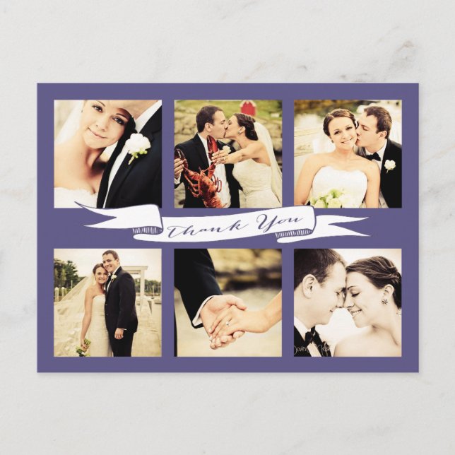 Purple Wedding Thank You Banner Typography Photo Postcard (Front)