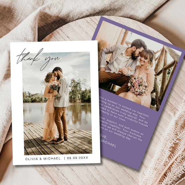 Purple Wedding Thank You Card Photo Minimalist (Creator Uploaded)