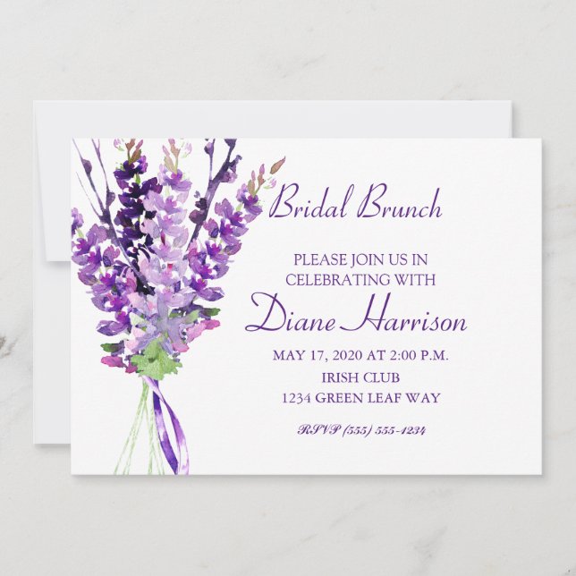 Purple Wedding Watercolor Lavender Invitation (Front)