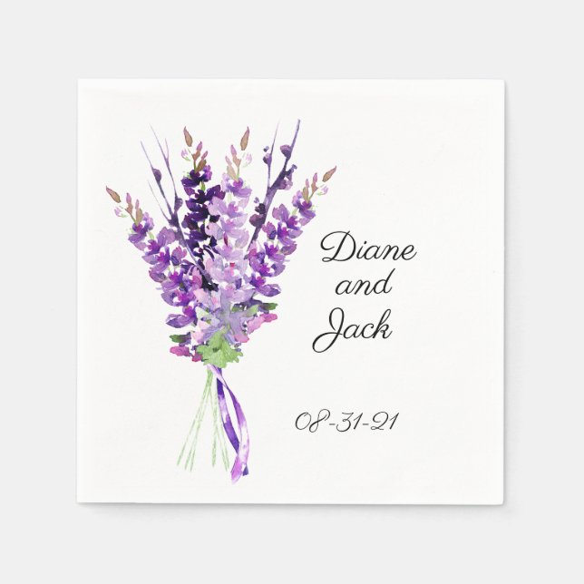 Purple Wedding Watercolor Lavender Napkins (Front)