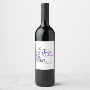 Purple Wedding Watercolor Stem Wine Label