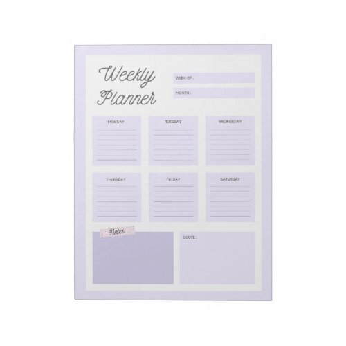 Purple Weekly Planner Notepad