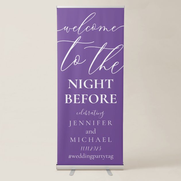 Purple Welcome to the wedding rehearsal dinner Retractable Banner
