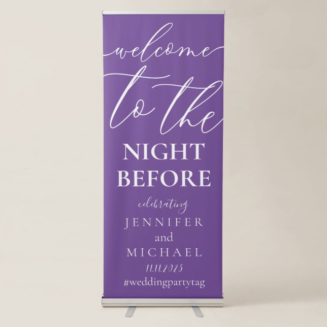Purple Welcome to the wedding rehearsal dinner Retractable Banner (Front)
