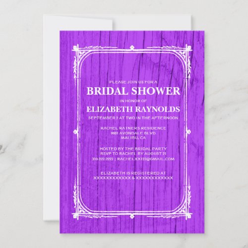 Purple Western Barn Wood Bridal Shower Invitations