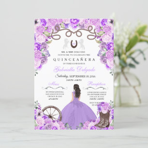 Purple Western Charra Girl Ranchero Quinceanera Invitation