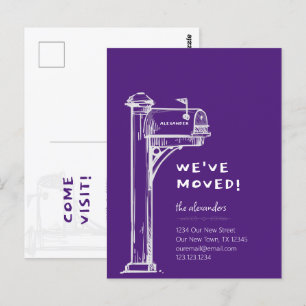 Purple We've Moved Distressed Mailbox Moving Postcard