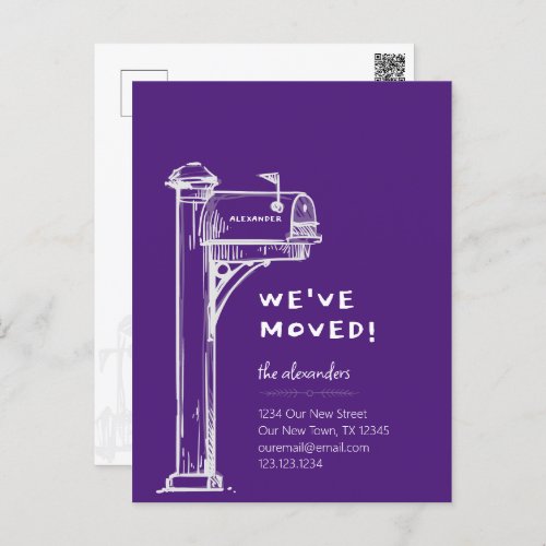 Purple Weve Moved Distressed Mailbox Moving Postcard