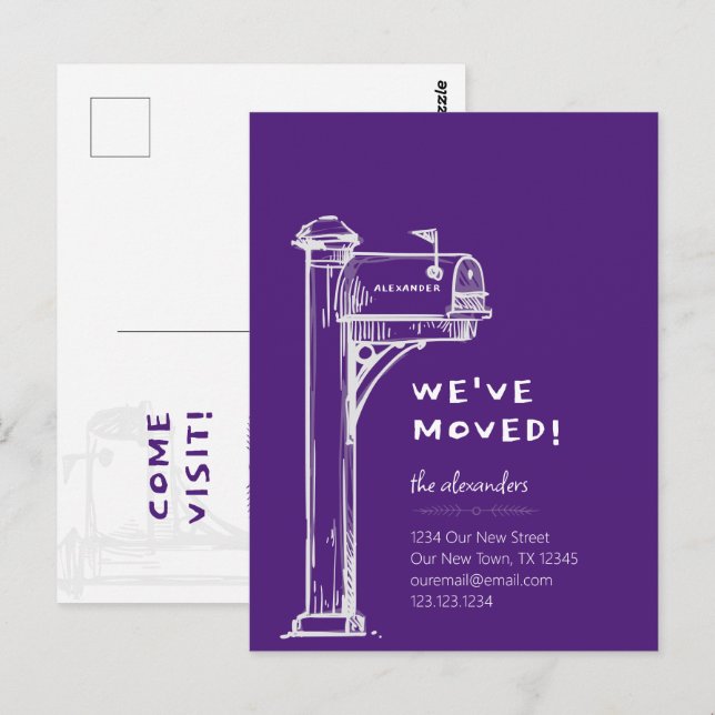 Purple We've Moved Distressed Mailbox Moving Postcard (Front/Back)