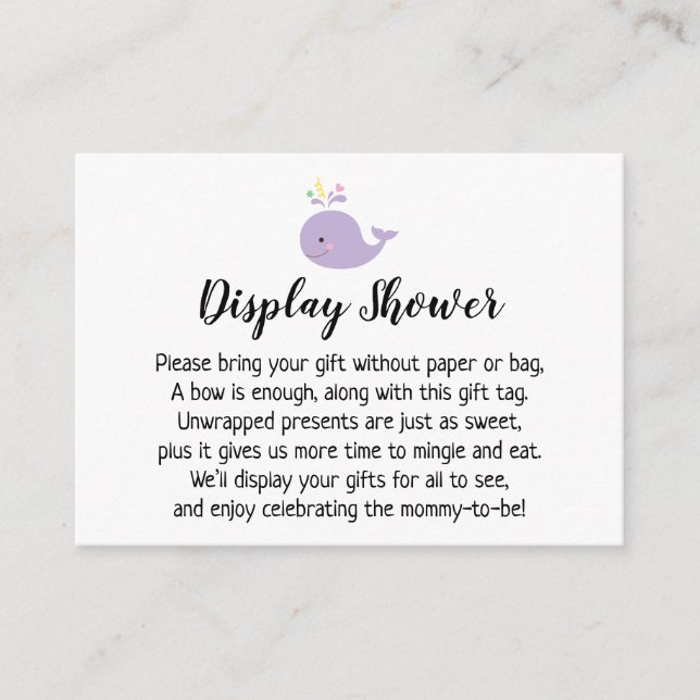 Purple Whale Accent Display Baby Shower Gift Card (Front)