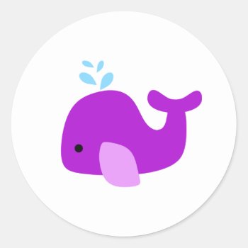 Purple Whale Classic Round Sticker by CuteLittleTreasures at Zazzle