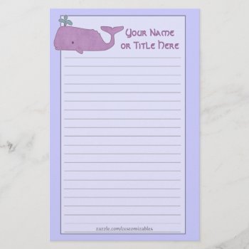 Purple Whale Stationery by Customizables at Zazzle