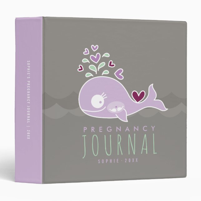 Purple Whale Twin Girls Pregnancy Journal Binder (Front/Spine)