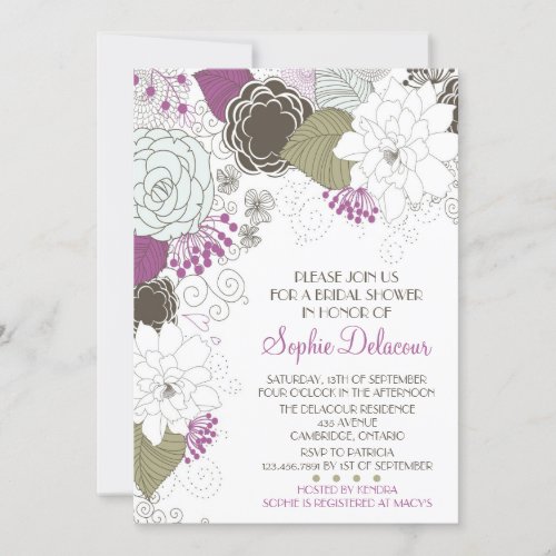 Purple Whimsical Floral Bridal Shower Invitations