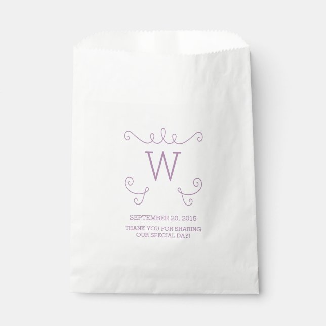 Purple Whimsical Flourish Monogram Favor Bags (Front)