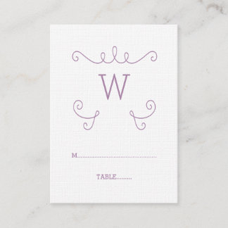 Purple Whimsical Flourish Monogram Place Card