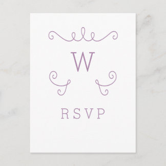Purple Whimsical Flourish Monogram RSVP Postcard