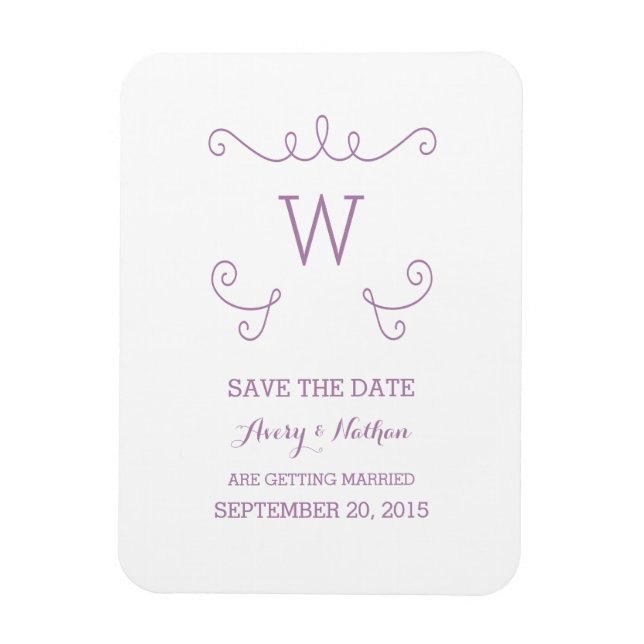 Purple Whimsical Flourish Save the Date Magnet (Vertical)