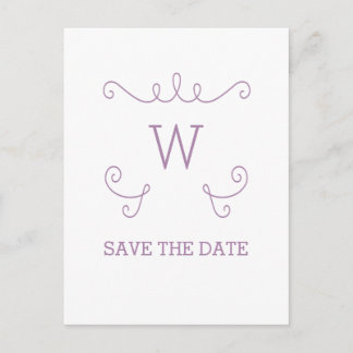 Purple Whimsical Flourish Save the Date Postcard