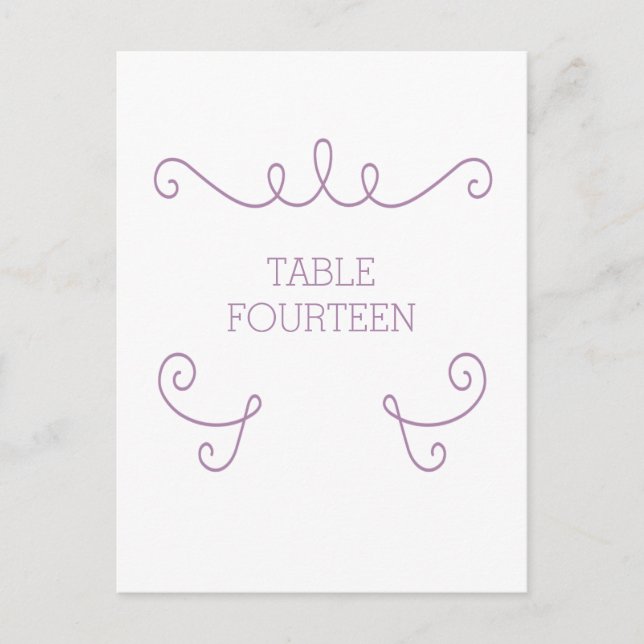 Purple Whimsical Flourish Table Number Postcard (Front)