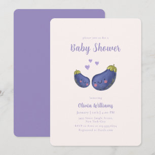 Purple Whimsical Heart Eggplant Baby Shower Invitation