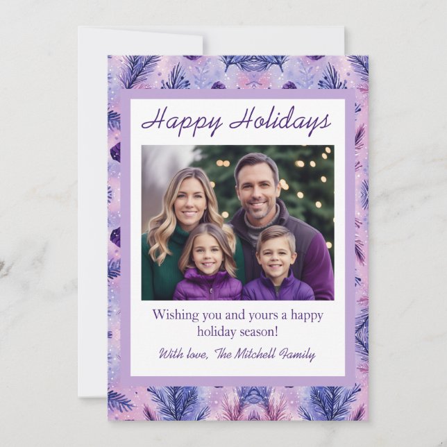 Purple Whimsical Holiday Greeting Card (Front)