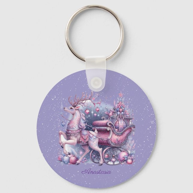Purple Whimsical Magical Reindeer Keychain (Front)