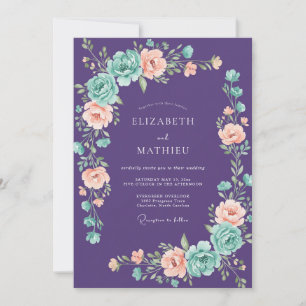 Purple Whimsical Rose Wedding Invitation