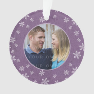 Purple Whimsical Snowflakes Holiday Photo Ornament