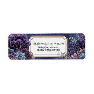 Purple Whimsical Tree Gilded Scalloped Landscape Label