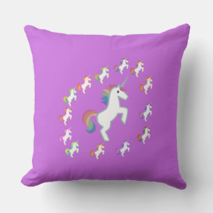 Purple Whimsical Unicorn Circle Illustration Throw Pillow