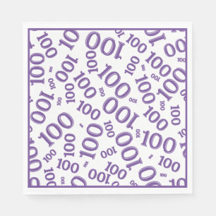 Purple/White 100 Random Number Pattern Napkins