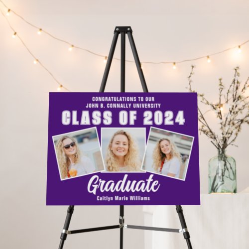 Purple White 2024 Graduation Photo Collage Party Foam Board