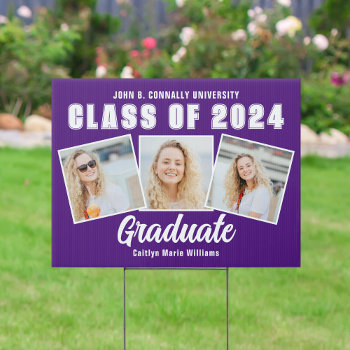 Purple White 2024 Graduation Photo Collage Yard Sign by epicdesigns at Zazzle