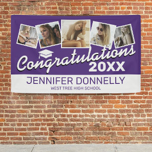 Purple White 2026 Photo Graduation Party Banner