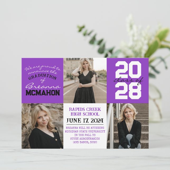 Purple & White 4 Photo Graduation Announcement (Creator Uploaded)