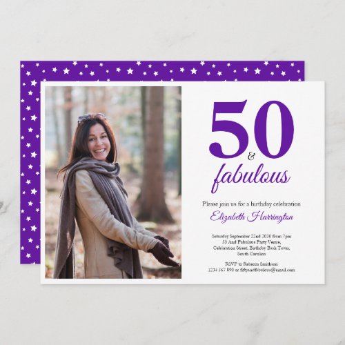 Purple White 50 And Fabulous Birthday Invitation