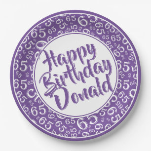 Purple/White 65th Random Number Pattern Paper Plates