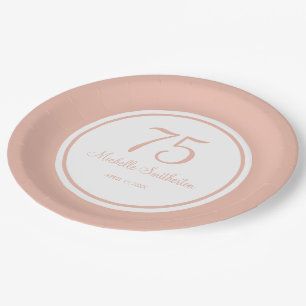 Purple White 75th Birthday Paper Plates