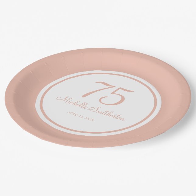 Purple White 75th Birthday Paper Plates (Angled)