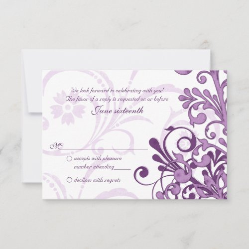Purple White Abstract Floral Small Reply Card Custom Announcements