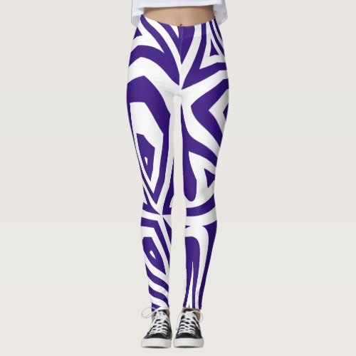 Purple White Abstract Zebra Print Womens Leggings