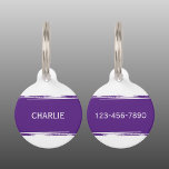 Purple white add a name and contact number pet ID tag<br><div class="desc">Pet ID tag
Add a name and a contact number.
Purple and white.</div>