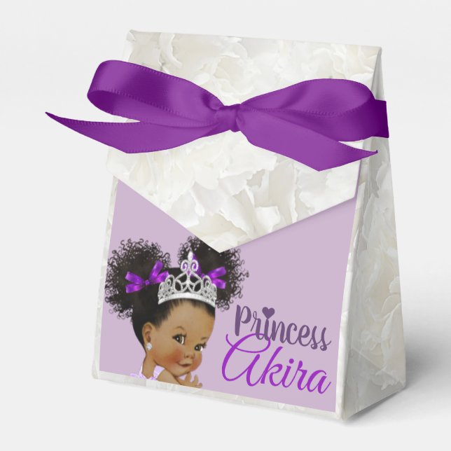 Purple|White African Princess Royal Baby Shower Favor Boxes (Front Side)
