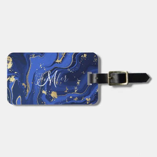 Purple White Agate Marble Abstract Midnight Blue Luggage Tag