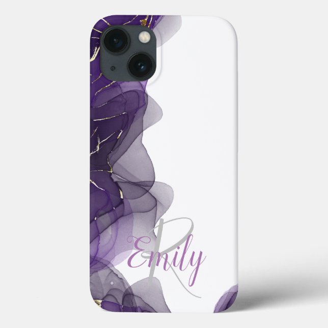 Purple White Agate Marble Abstract Name Monogram Case-Mate iPhone Case (Back)