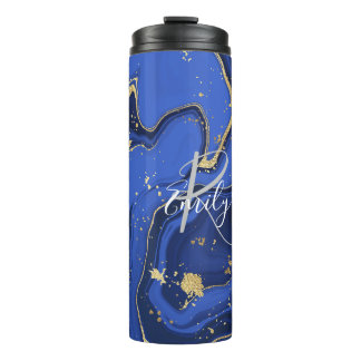 Purple White Agate Marble Abstract Name Monogram Thermal Tumbler