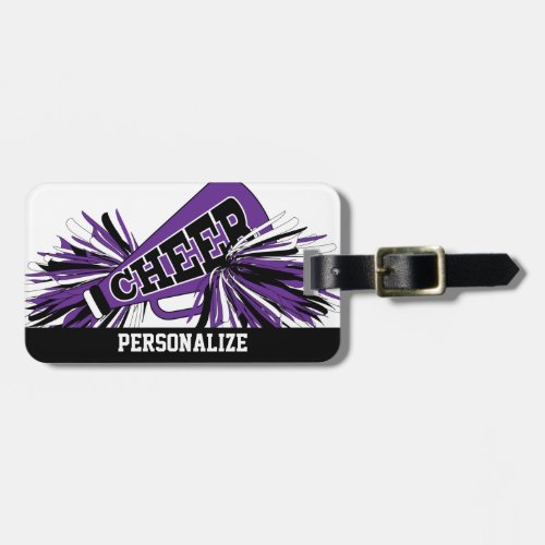 Purple White and Black Cheerleader Megaphone Luggage Tag